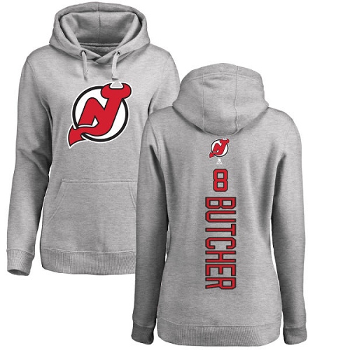 NHL Women's Adidas New Jersey Devils #8 Will Butcher Ash Backer Pullover Hoodie