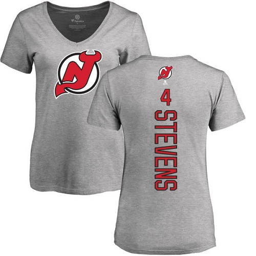 NHL Women's Adidas New Jersey Devils #4 Scott Stevens Ash Backer T-Shirt