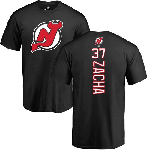 NHL Adidas New Jersey Devils #37 Pavel Zacha Black Backer T-Shirt