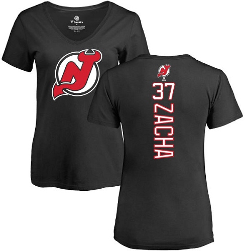 NHL Women's Adidas New Jersey Devils #37 Pavel Zacha Black Backer T-Shirt