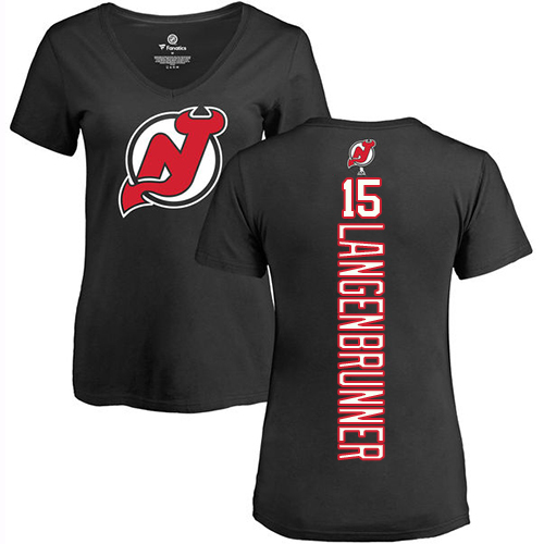 NHL Women's Adidas New Jersey Devils #15 Jamie Langenbrunner Black Backer T-Shirt