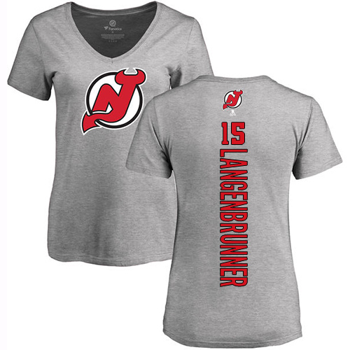 NHL Women's Adidas New Jersey Devils #15 Jamie Langenbrunner Ash Backer T-Shirt
