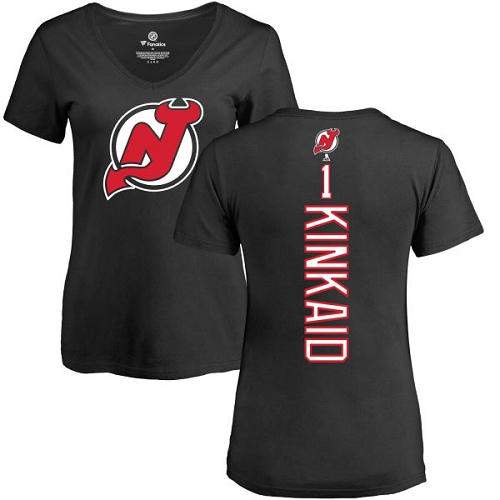 NHL Women's Adidas New Jersey Devils #1 Keith Kinkaid Black Backer T-Shirt