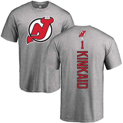 NHL Adidas New Jersey Devils #1 Keith Kinkaid Ash Backer T-Shirt