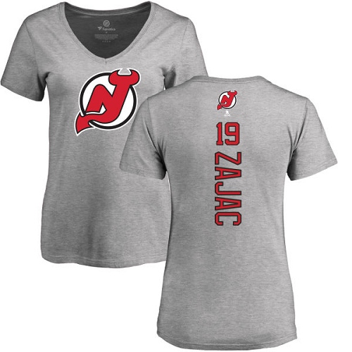 NHL Women's Adidas New Jersey Devils #19 Travis Zajac Ash Backer T-Shirt