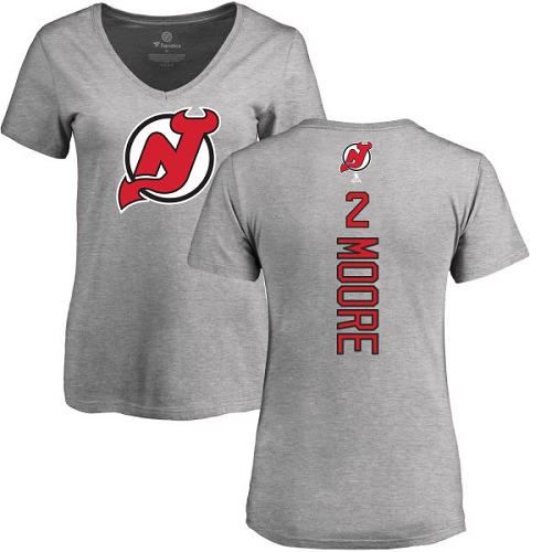 NHL Women's Adidas New Jersey Devils #2 John Moore Ash Backer T-Shirt