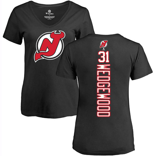 NHL Women's Adidas New Jersey Devils #31 Scott Wedgewood Black Backer T-Shirt