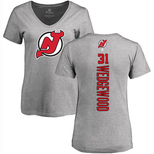 NHL Women's Adidas New Jersey Devils #31 Scott Wedgewood Ash Backer T-Shirt
