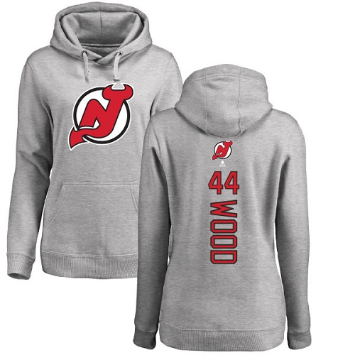 NHL Women's Adidas New Jersey Devils #44 Miles Wood Ash Backer Pullover Hoodie
