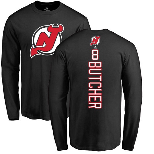 NHL Adidas New Jersey Devils #8 Will Butcher Black Backer Long Sleeve T-Shirt