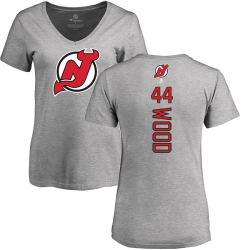 NHL Women's Adidas New Jersey Devils #44 Miles Wood Ash Backer T-Shirt
