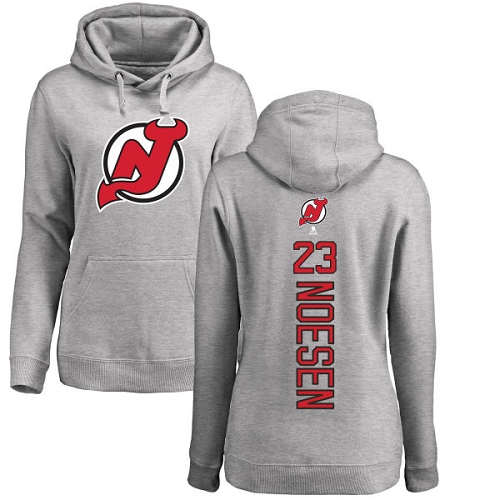 NHL Women's Adidas New Jersey Devils #23 Stefan Noesen Ash Backer Pullover Hoodie
