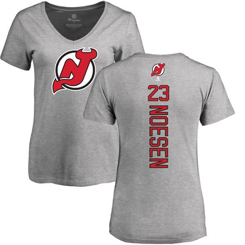NHL Women's Adidas New Jersey Devils #23 Stefan Noesen Ash Backer T-Shirt