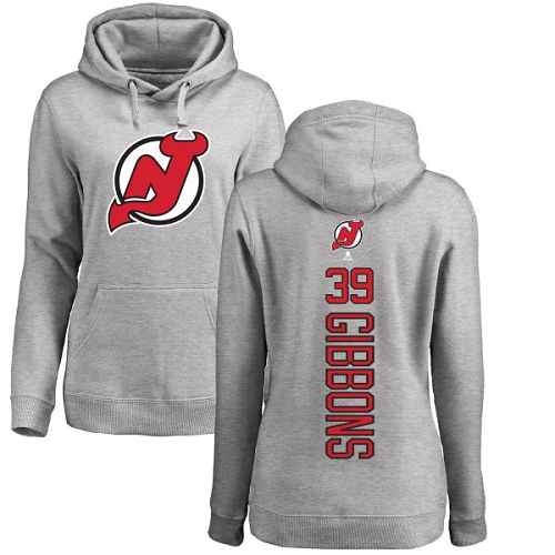 NHL Women's Adidas New Jersey Devils #39 Brian Gibbons Ash Backer Pullover Hoodie