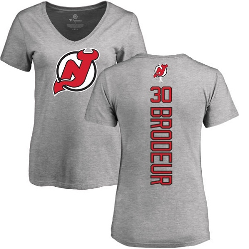 NHL Women's Adidas New Jersey Devils #30 Martin Brodeur Ash Backer T-Shirt
