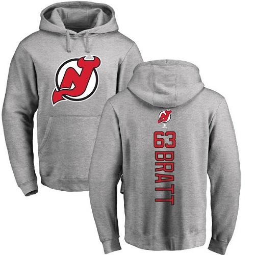 NHL Adidas New Jersey Devils #63 Jesper Bratt Ash Backer Pullover Hoodie