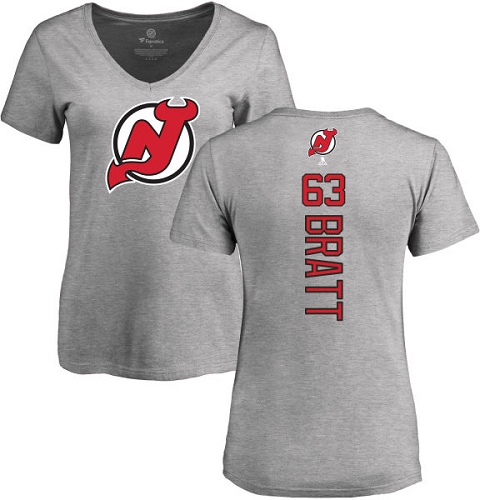 NHL Women's Adidas New Jersey Devils #63 Jesper Bratt Ash Backer T-Shirt