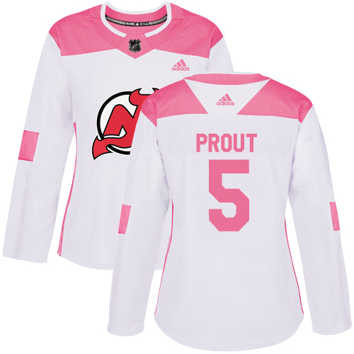 Women's Adidas New Jersey Devils #5 Dalton Prout Authentic White/Pink Fashion NHL Jersey