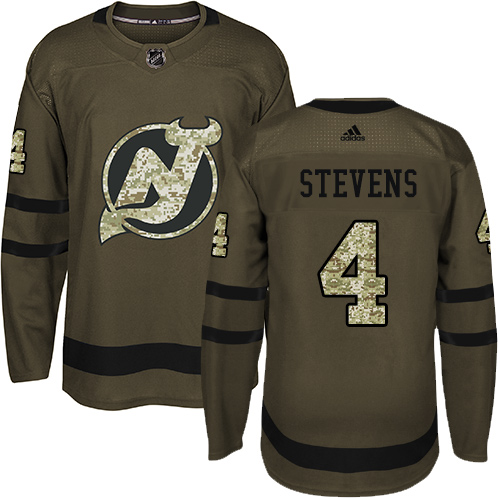 Men's Adidas New Jersey Devils #4 Scott Stevens Authentic Green Salute to Service NHL Jersey