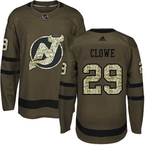Men's Adidas New Jersey Devils #29 Ryane Clowe Authentic Green Salute to Service NHL Jersey