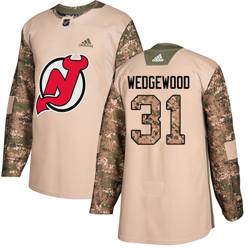 Men's Adidas New Jersey Devils #31 Scott Wedgewood Authentic Camo Veterans Day Practice NHL Jersey