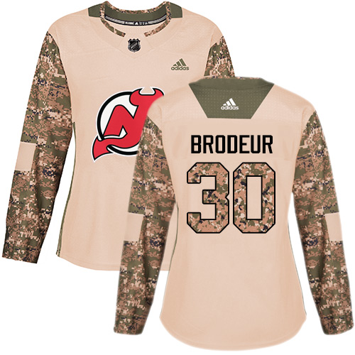 Women's Adidas New Jersey Devils #30 Martin Brodeur Authentic Camo Veterans Day Practice NHL Jersey