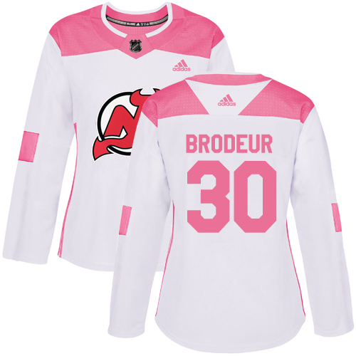 Women's Adidas New Jersey Devils #30 Martin Brodeur Authentic White/Pink Fashion NHL Jersey
