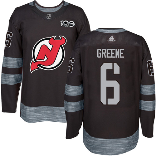Men's Adidas New Jersey Devils #6 Andy Greene Authentic Black 1917-2017 100th Anniversary NHL Jersey