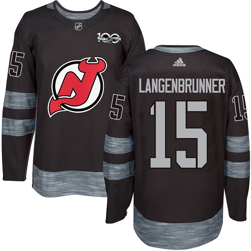 Men's Adidas New Jersey Devils #15 Jamie Langenbrunner Premier Black 1917-2017 100th Anniversary NHL Jersey