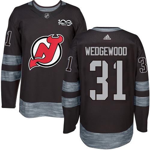 Men's Adidas New Jersey Devils #31 Scott Wedgewood Premier Black 1917-2017 100th Anniversary NHL Jersey