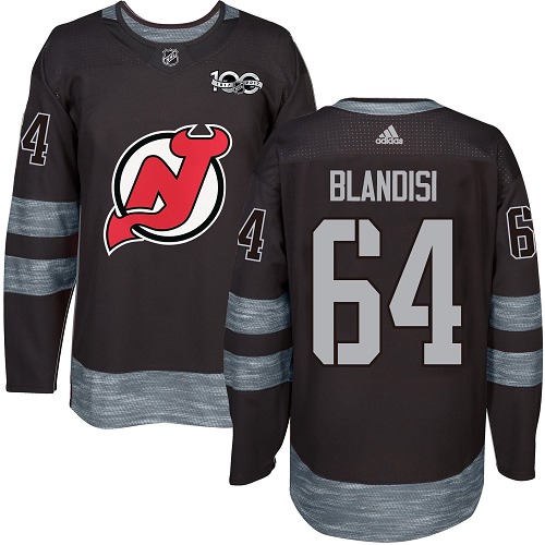 Men's Adidas New Jersey Devils #64 Joseph Blandisi Authentic Black 1917-2017 100th Anniversary NHL Jersey
