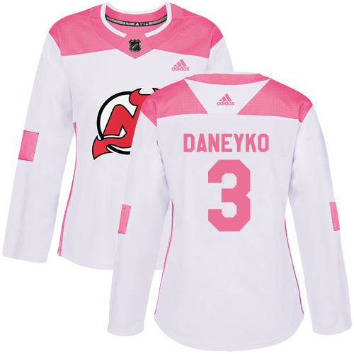 Women's Adidas New Jersey Devils #3 Ken Daneyko Authentic White/Pink Fashion NHL Jersey