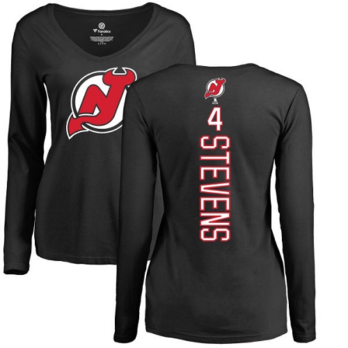 NHL Women's Adidas New Jersey Devils #4 Scott Stevens Black Backer Long Sleeve T-Shirt