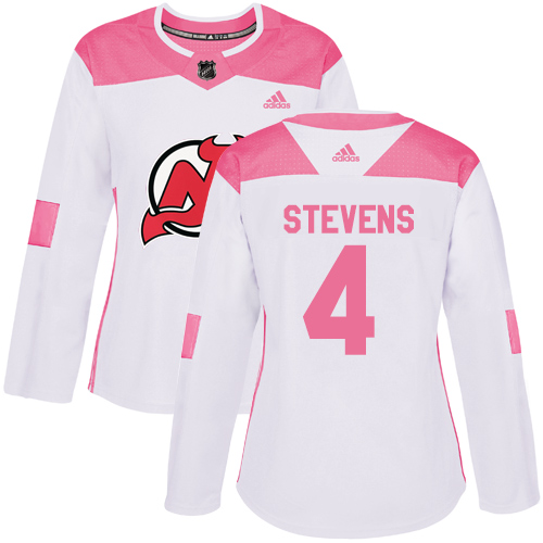 Women's Adidas New Jersey Devils #4 Scott Stevens Authentic White/Pink Fashion NHL Jersey