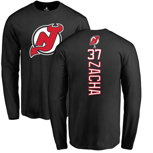 NHL Adidas New Jersey Devils #37 Pavel Zacha Black Backer Long Sleeve T-Shirt