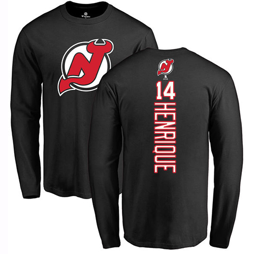 NHL Adidas New Jersey Devils #14 Adam Henrique Black Backer Long Sleeve T-Shirt