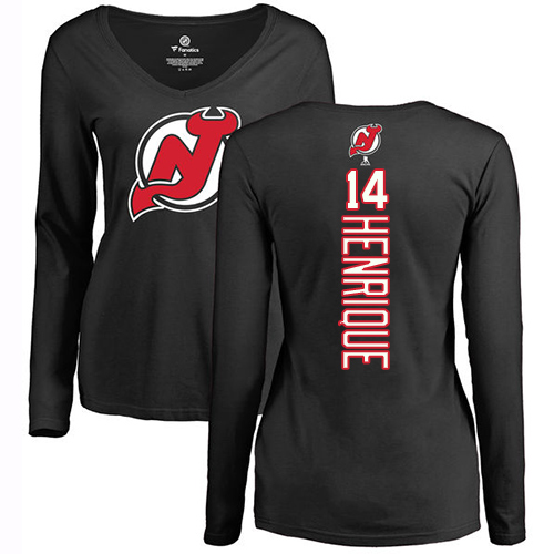 NHL Women's Adidas New Jersey Devils #14 Adam Henrique Black Backer Long Sleeve T-Shirt