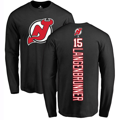 NHL Adidas New Jersey Devils #15 Jamie Langenbrunner Black Backer Long Sleeve T-Shirt
