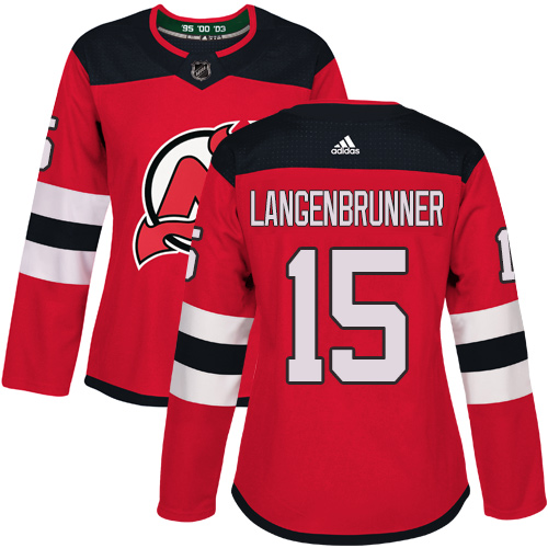Women's Adidas New Jersey Devils #15 Jamie Langenbrunner Authentic Red Home NHL Jersey
