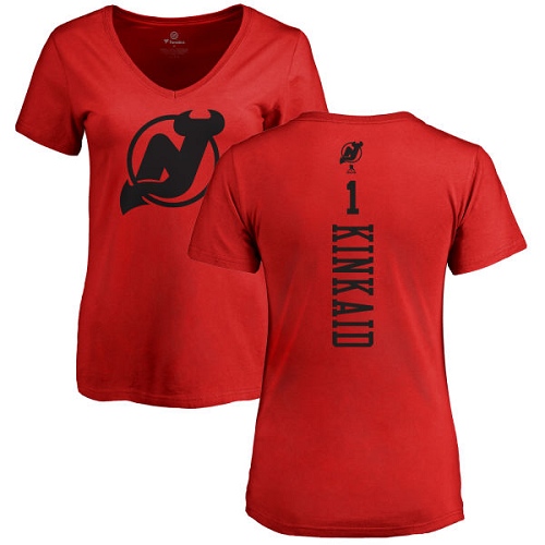 NHL Women's Adidas New Jersey Devils #1 Keith Kinkaid Red One Color Backer T-Shirt