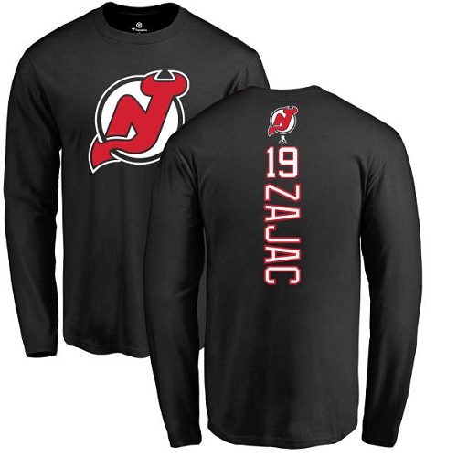 NHL Adidas New Jersey Devils #19 Travis Zajac Black Backer Long Sleeve T-Shirt