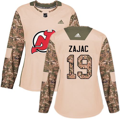 Women's Adidas New Jersey Devils #19 Travis Zajac Authentic Camo Veterans Day Practice NHL Jersey