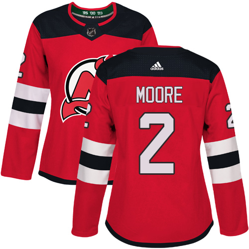 Women's Adidas New Jersey Devils #2 John Moore Authentic Red Home NHL Jersey
