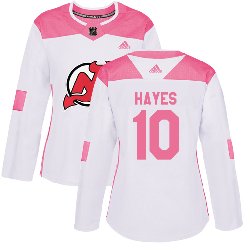 Women's Adidas New Jersey Devils #10 Jimmy Hayes Authentic White/Pink Fashion NHL Jersey