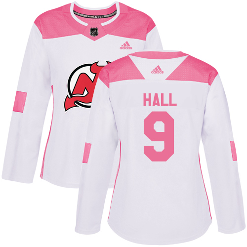 Women's Adidas New Jersey Devils #9 Taylor Hall Authentic White/Pink Fashion NHL Jersey