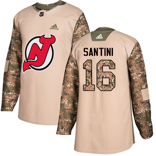 Men's Adidas New Jersey Devils #16 Steve Santini Authentic Camo Veterans Day Practice NHL Jersey