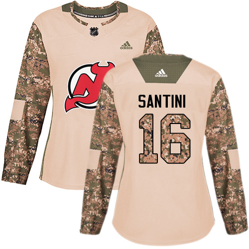 Women's Adidas New Jersey Devils #16 Steve Santini Authentic Camo Veterans Day Practice NHL Jersey