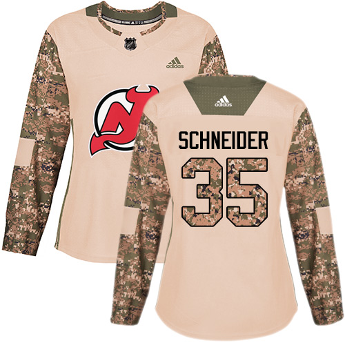 Women's Adidas New Jersey Devils #35 Cory Schneider Authentic Camo Veterans Day Practice NHL Jersey