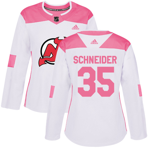 Women's Adidas New Jersey Devils #35 Cory Schneider Authentic White/Pink Fashion NHL Jersey
