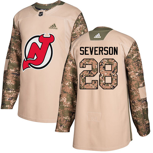 Youth Adidas New Jersey Devils #28 Damon Severson Authentic Camo Veterans Day Practice NHL Jersey